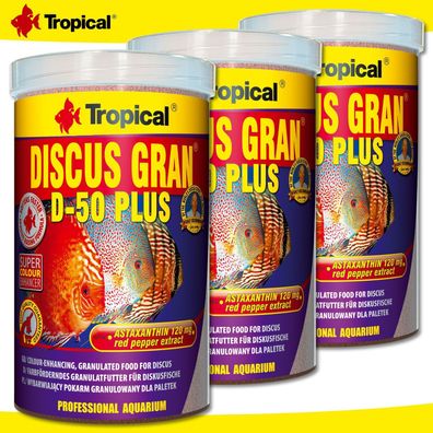 Tropical 3 x 1000 ml Discus Gran D-50 Plus Granulat | Farbfutter für Diskus