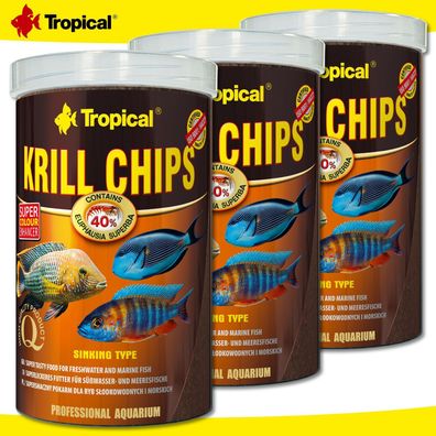 Tropical 3 x 1000 ml Krill Chips | Leckeres Futter für Süß- und Meerwasserfische