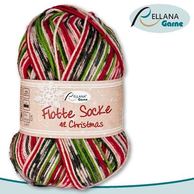 Rellana 100 g Flotte Socke Christmas 4-fädig Sockenwolle mit Häkelanleitung