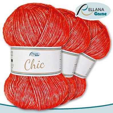 Rellana 3 x 100 g Chic Wolle | Rot 03 | Glitzereffekt Handarbeit Basteln Häkeln