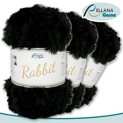 Rellana 3 x 100 g Rabbit | 02 | 100 % Polyester Wolle Flauschgarn Kuschelwolle
