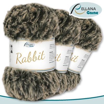 Rellana 3 x 100 g Rabbit | 06 | 100 % Polyester Wolle Flauschgarn Kuschelwolle