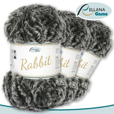 Rellana 3 x 100 g Rabbit | 15 | 100 % Polyester Wolle Flauschgarn Kuschelwolle