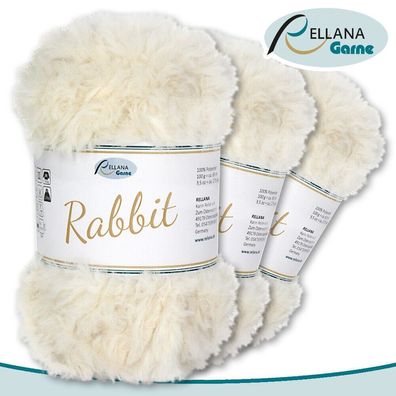 Rellana 3 x 100 g Rabbit | 16 | 100 % Polyester Wolle Flauschgarn Kuschelwolle