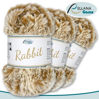 Rellana 3 x 100 g Rabbit | 18 | 100 % Polyester Wolle Flauschgarn Kuschelwolle