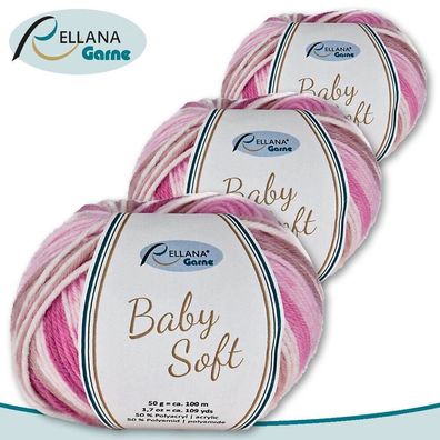 Rellana 3 x 50 g Baby Soft Wolle 50% Polyacryl ? 50% Polyamid | 105 | Babywolle
