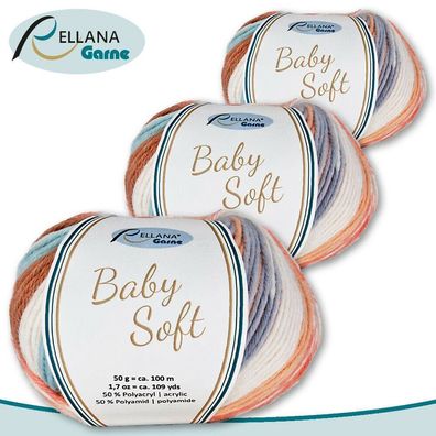 Rellana 3 x 50 g Baby Soft Wolle 50% Polyacryl ? 50% Polyamid |100| Babywolle