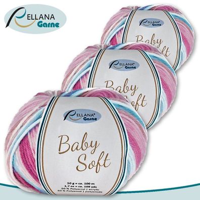 Rellana 3 x 50 g Baby Soft Wolle 50% Polyacryl ? 50% Polyamid |102| Babywolle