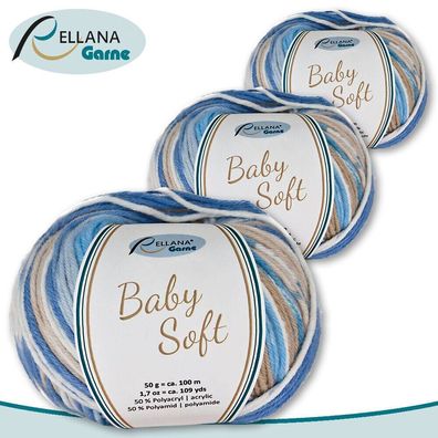 Rellana 3 x 50 g Baby Soft Wolle 50% Polyacryl ? 50% Polyamid |103| Babywolle