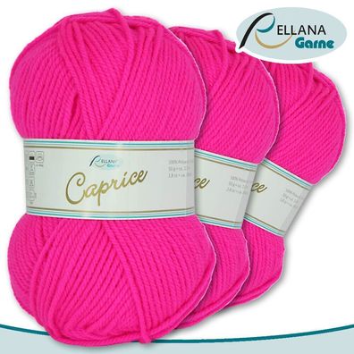 Rellana 3 x 50 g Caprice Wolle | 134 Pink | 100% Polyacryl Strickgarn Basteln