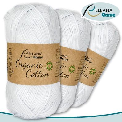 Rellana 3 x 50 g Organic Cotton | 01 |100 % Öko-Baumwolle Handarbeit Stricken