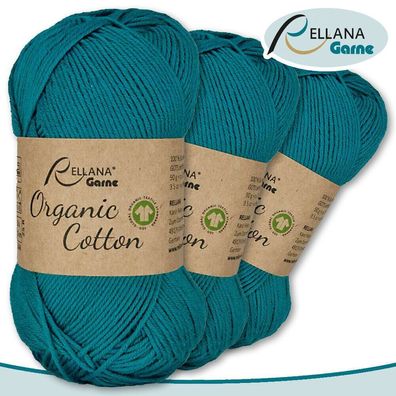 Rellana 3 x 50 g Organic Cotton | 13 |100 % Öko-Baumwolle Handarbeit Stricken