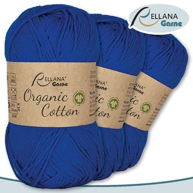 Rellana 3 x 50 g Organic Cotton | 22 |100 % Öko-Baumwolle Handarbeit Stricken