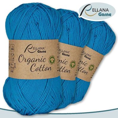Rellana 3 x 50 g Organic Cotton | 30 |100 % Öko-Baumwolle Handarbeit Stricken