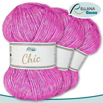 Rellana 3 x100 g Chic Wolle | Pink 34 | Glitzereffekt Handarbeit Basteln Häkeln