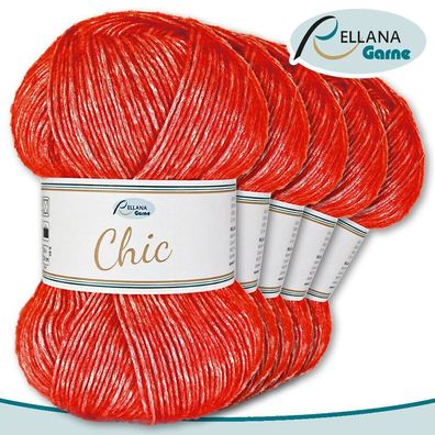 Rellana 5 x 100 g Chic Wolle | Rot 03 | Glitzereffekt Handarbeit Basteln Häkeln