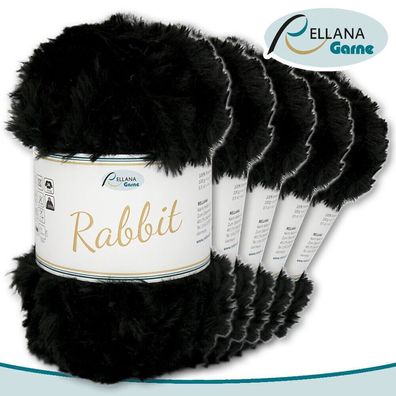 Rellana 5 x 100 g Rabbit | 02 | 100 % Polyester Wolle Flauschgarn Kuschelwolle