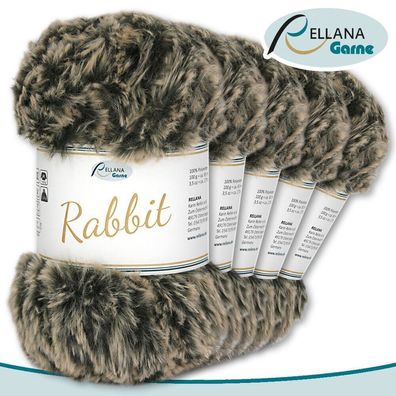 Rellana 5 x 100 g Rabbit | 06 | 100 % Polyester Wolle Flauschgarn Kuschelwolle