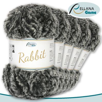 Rellana 5 x 100 g Rabbit | 15 | 100 % Polyester Wolle Flauschgarn Kuschelwolle