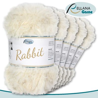 Rellana 5 x 100 g Rabbit | 16 | 100 % Polyester Wolle Flauschgarn Kuschelwolle