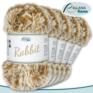 Rellana 5 x 100 g Rabbit | 18 | 100 % Polyester Wolle Flauschgarn Kuschelwolle