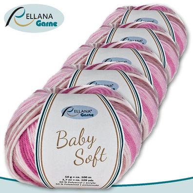 Rellana 5 x 50 g Baby Soft Wolle 50% Polyacryl ? 50% Polyamid | 105 | Babywolle