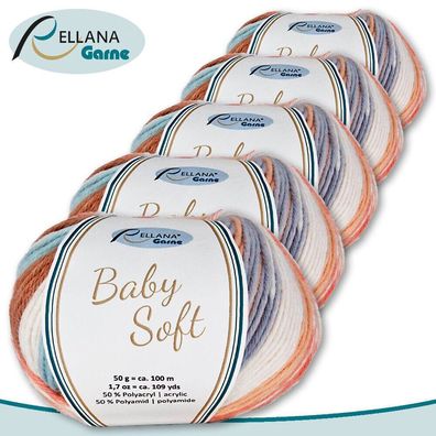Rellana 5 x 50 g Baby Soft Wolle 50% Polyacryl ? 50% Polyamid |100| Babywolle