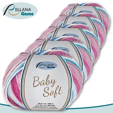 Rellana 5 x 50 g Baby Soft Wolle 50% Polyacryl ? 50% Polyamid |102| Babywolle