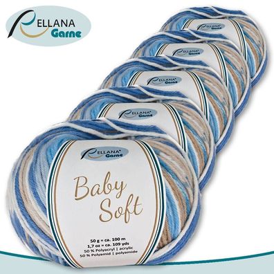 Rellana 5 x 50 g Baby Soft Wolle 50% Polyacryl ? 50% Polyamid |103| Babywolle