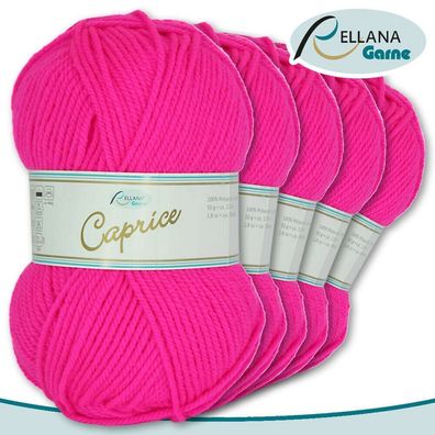 Rellana 5 x 50 g Caprice Wolle | 134 Pink | 100% Polyacryl Strickgarn Basteln