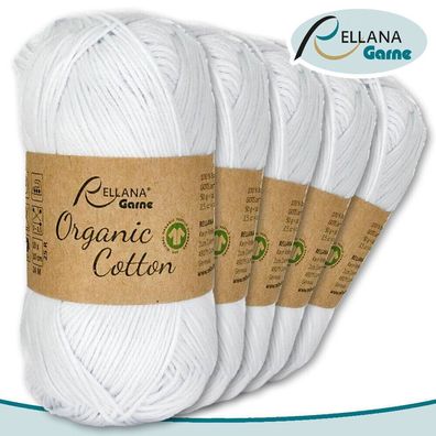 Rellana 5 x 50 g Organic Cotton | 01 |100 % Öko-Baumwolle Handarbeit Stricken