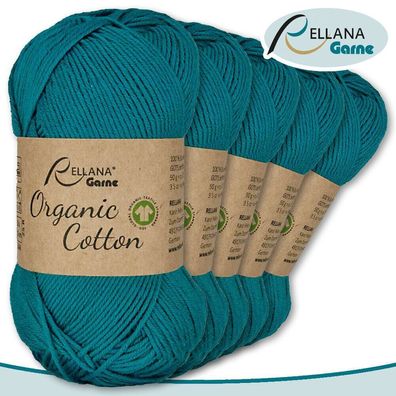 Rellana 5 x 50 g Organic Cotton | 13 |100 % Öko-Baumwolle Handarbeit Stricken