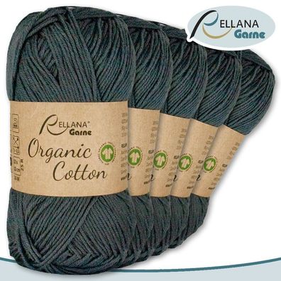 Rellana 5 x 50 g Organic Cotton | 15 |100 % Öko-Baumwolle Handarbeit Stricken