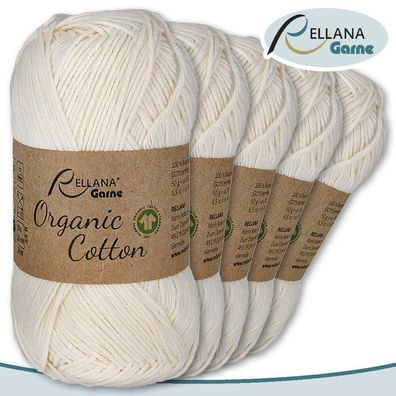 Rellana 5 x 50 g Organic Cotton | 16 |100 % Öko-Baumwolle Handarbeit Stricken