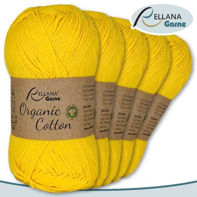 Rellana 5 x 50 g Organic Cotton | 21 |100 % Öko-Baumwolle Handarbeit Stricken