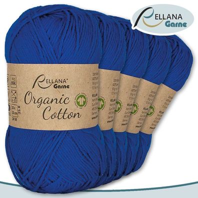 Rellana 5 x 50 g Organic Cotton | 22 |100 % Öko-Baumwolle Handarbeit Stricken