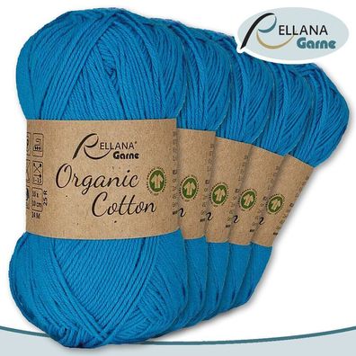 Rellana 5 x 50 g Organic Cotton | 30 |100 % Öko-Baumwolle Handarbeit Stricken