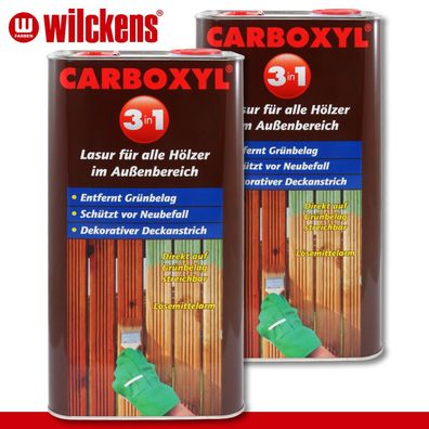 Wilckens 2 x 5 l Carboxyl 3in1 Lasur Holz außen Schutz Grünbelag Zaun Pergola