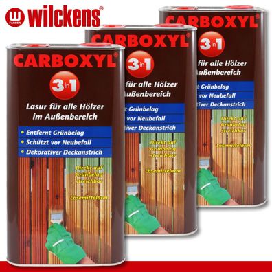 Wilckens 3 x 5 l Carboxyl 3in1 Lasur Holz außen Schutz Grünbelag Zaun Pergola