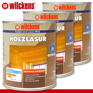 Wilckens 3 x 750 ml Holzlasur LF seidenglänzend transparent Holzbeschichtung