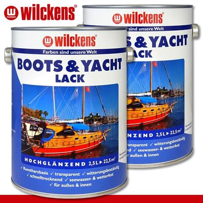 Wilckens 2 x 2,5 l Boots & Yachtlack farblos Bootslack Yachtlack Schiffslack