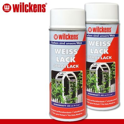Wilckens 2 x 400 ml Weißlack Spray seidenmatt innen & außen Holz Metall