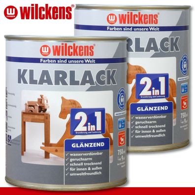 Wilckens 2 x 750 ml Klarlack 2in1 glänzend umweltfreundlich Holz innen & außen