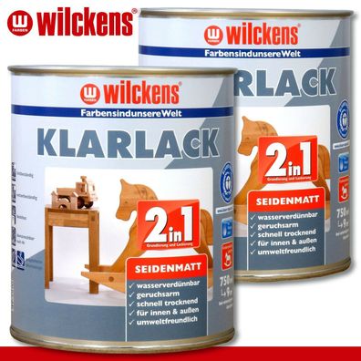 Wilckens 2 x 750 ml Klarlack 2in1 seidenmatt umweltfreundlich Holz innen & außen