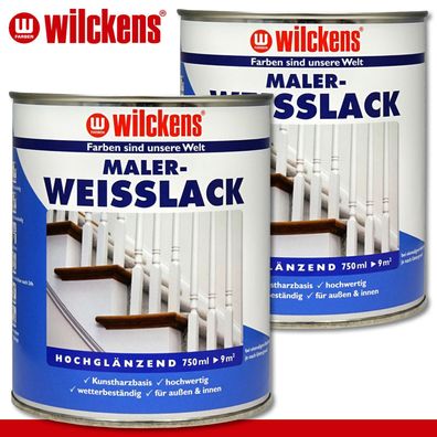 Wilckens 2 x 750 ml Maler-Weißlack Alkydharzlack Holz Metall innen & außen