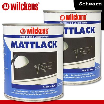 Wilckens 2 x 750 ml Mattlack schwarz Schultafellack Kunstschmiede innen & außen