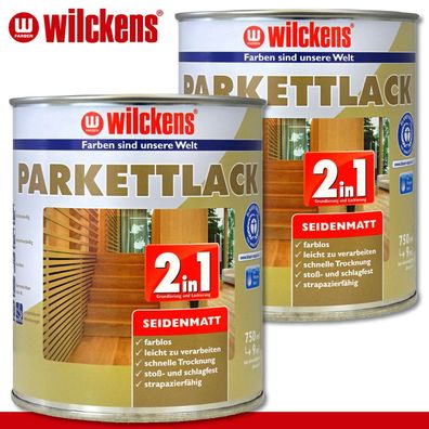 Wilckens 2 x 750 ml Parkettlack 2in1 seidenmatt Fußbodenlack Holzboden Korkboden