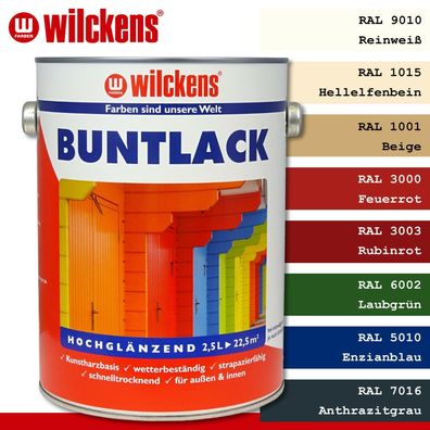 Wilckens 2,5 l Buntlack hochglänzend innen & außen Lack | 8 Farben zur Auswahl