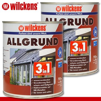 Wilckens 2x750 ml 3in1 Allgrund Grau Metallschutz Rostschutz Haftgrund NE-Metall