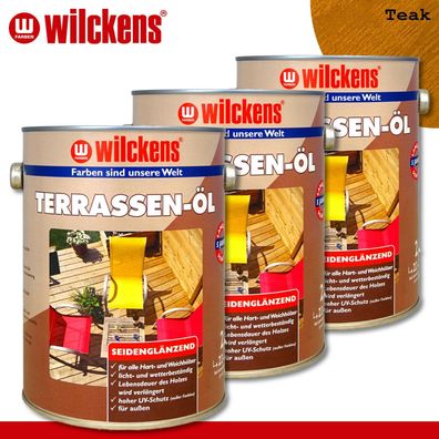 Wilckens 3 x 2,5 l Terrassen-Öl | Teak | Holzschutz Holzöl Holzpflegeöl